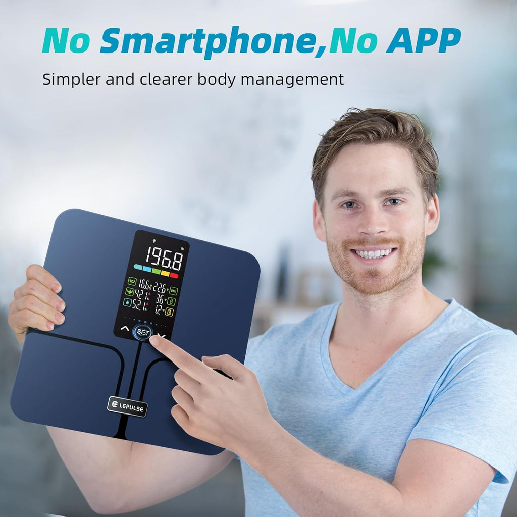 Lepulse Smart Body Fat Scale for Bathroom with BMI, Muscle, Water and 500 lb Capacity

