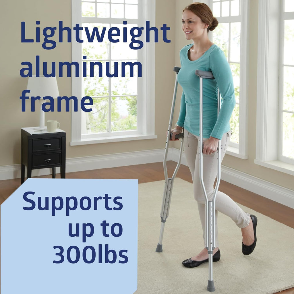 Medline Aluminum Adjustable Crutches, Walking Aid, 300 lb Capacity, 1 Pair


