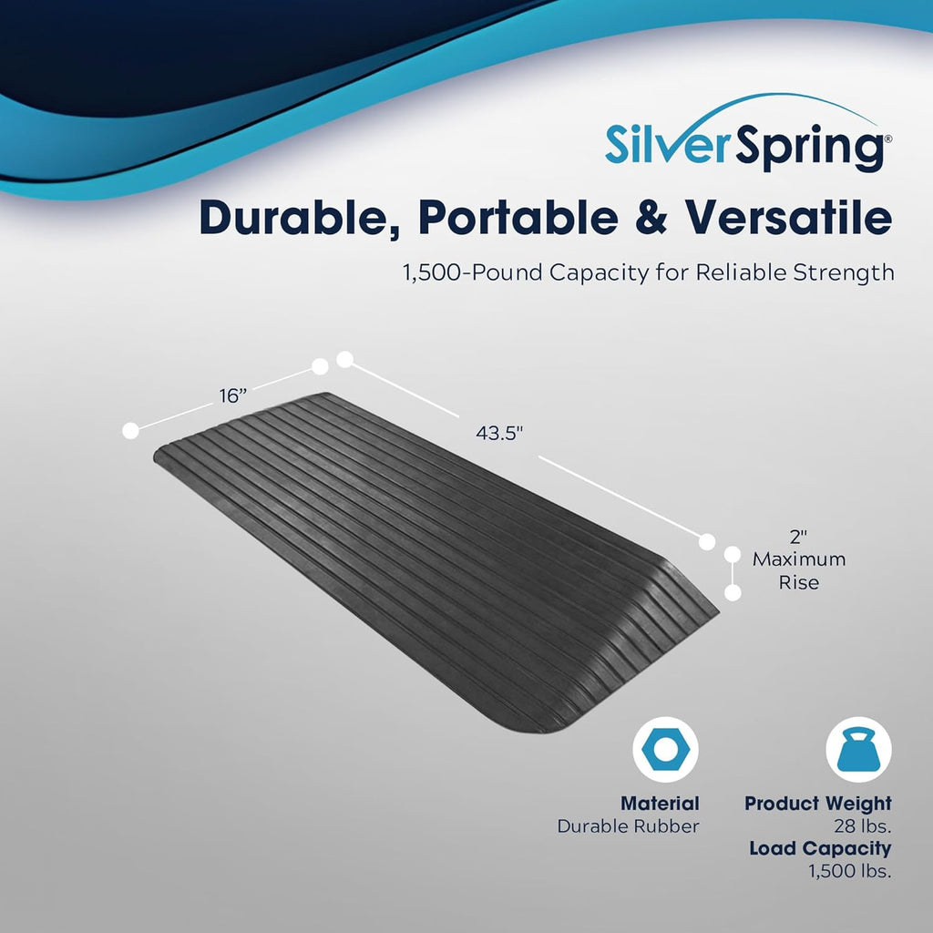 Silver Spring Solid Rubber Threshold Ramp for Wheelchairs, 1500 lb Capacity

