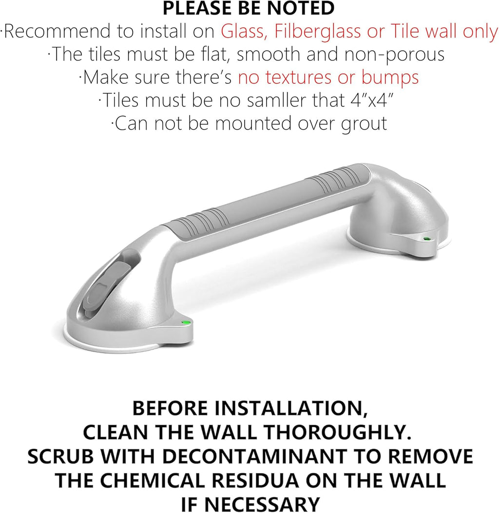 Suction Bath Grab Bar with Safety Indicators, Balance Assist Shower Handle

