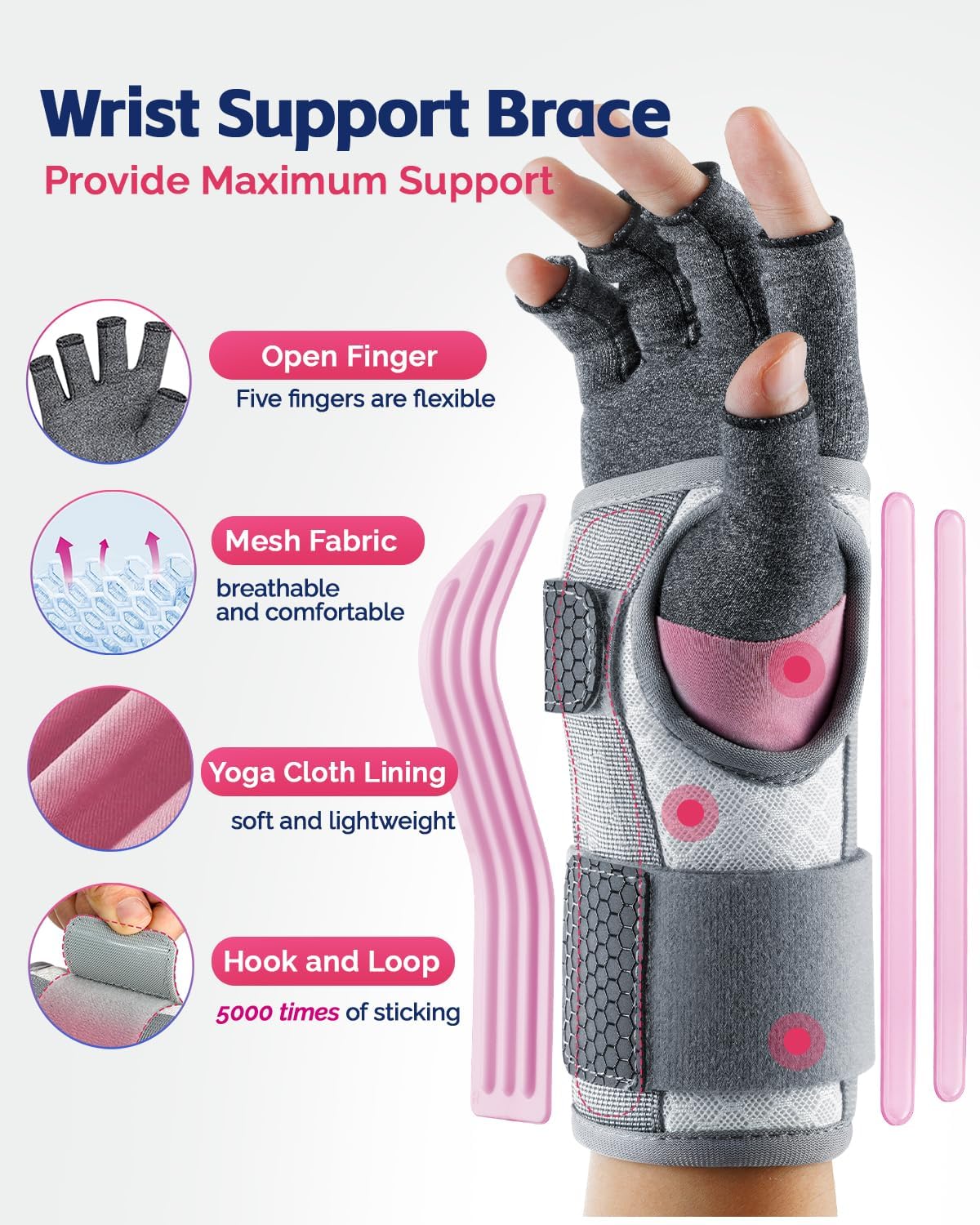 FEATOL Arthritis Compression Glove Wrist Brace Set, Fingerless Support for Women

