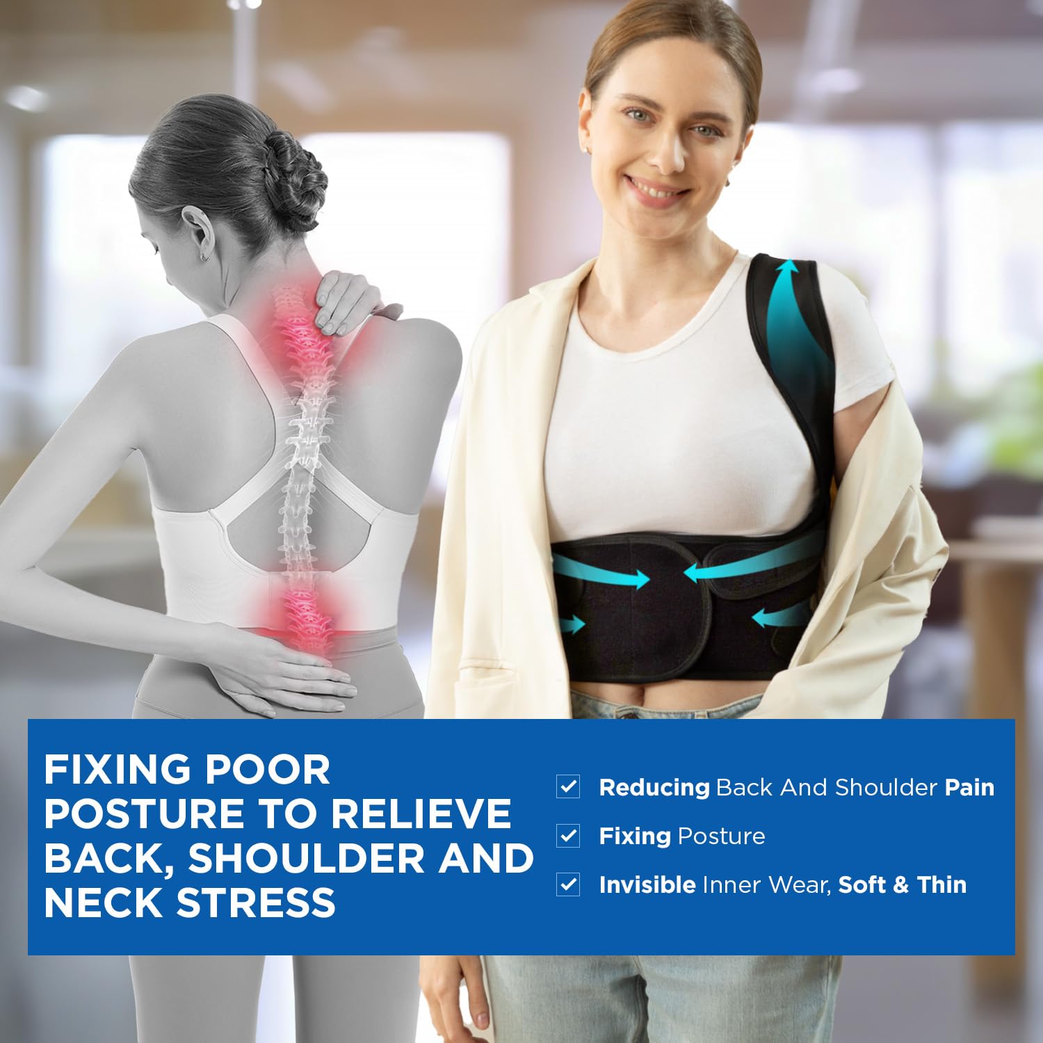 Vicorrect Posture Corrector Back Support Brace for Upper Back and Shoulder Support

