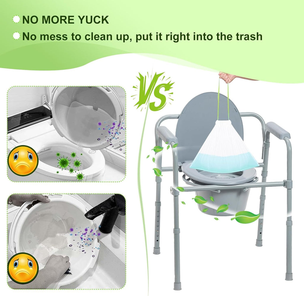 Commode Liners with Absorbent Pads, Leak-Proof Disposable Toilet Bags

