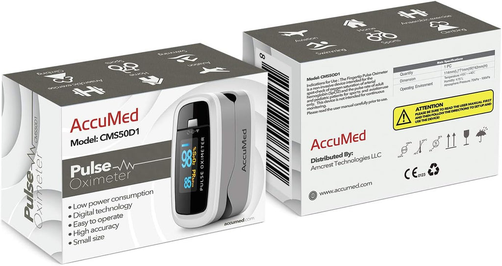 AccuMed CMS-50D1 Fingertip Pulse Oximeter, SpO2 Oxygen & Pulse Monitor LED

