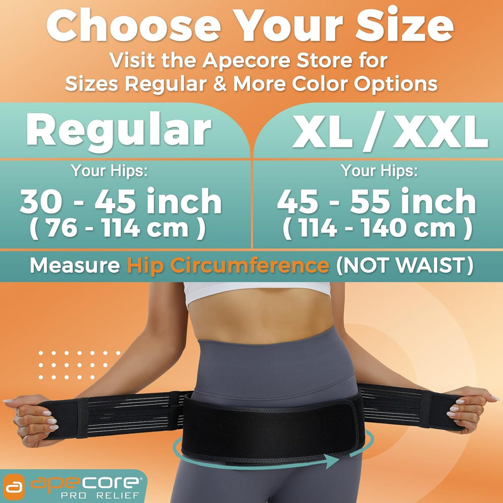 Apecore Sacroiliac SI Joint Belt for Men and Women, Pelvic and Lower Back Support

