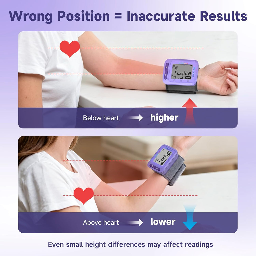 Dual-User Wrist Blood Pressure Monitor with LCD Display and 120 Memory for Home Use

