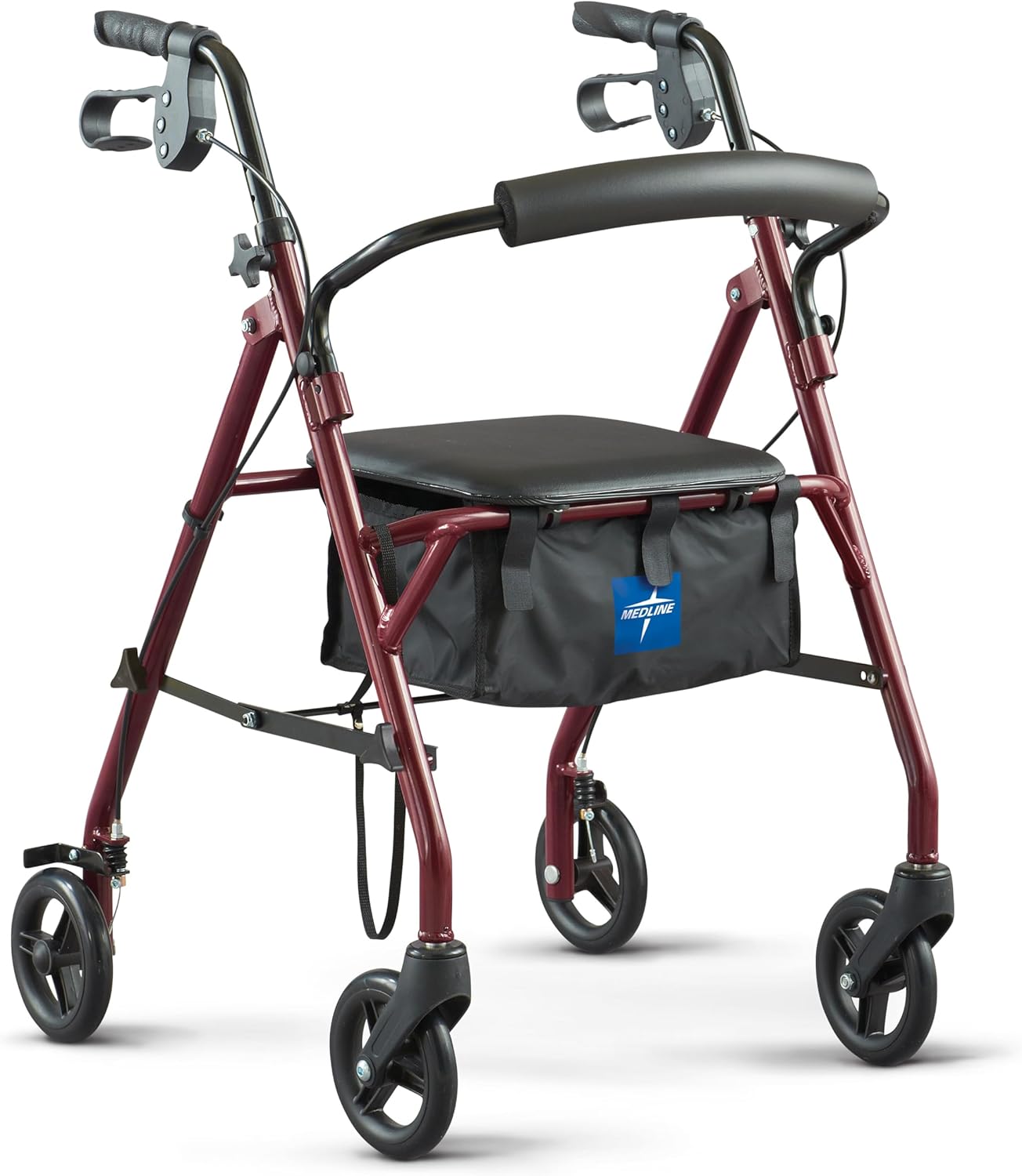 Medline Steel Rollator Walker with Seat, Foldable, Adjustable Handles, 6" Wheels

