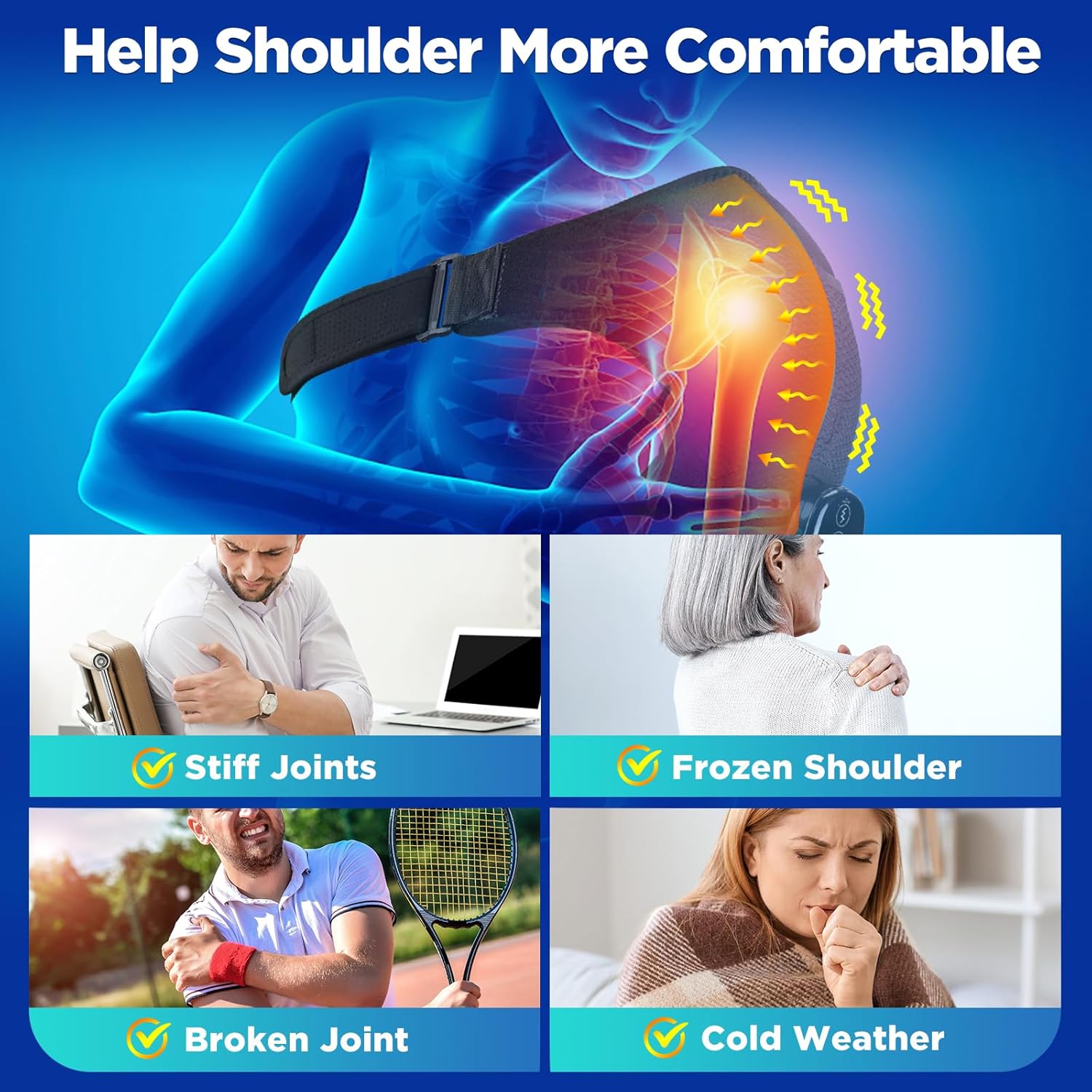 Cordless Shoulder Heating Pad Massager with Vibration, Heat Therapy Wrap

