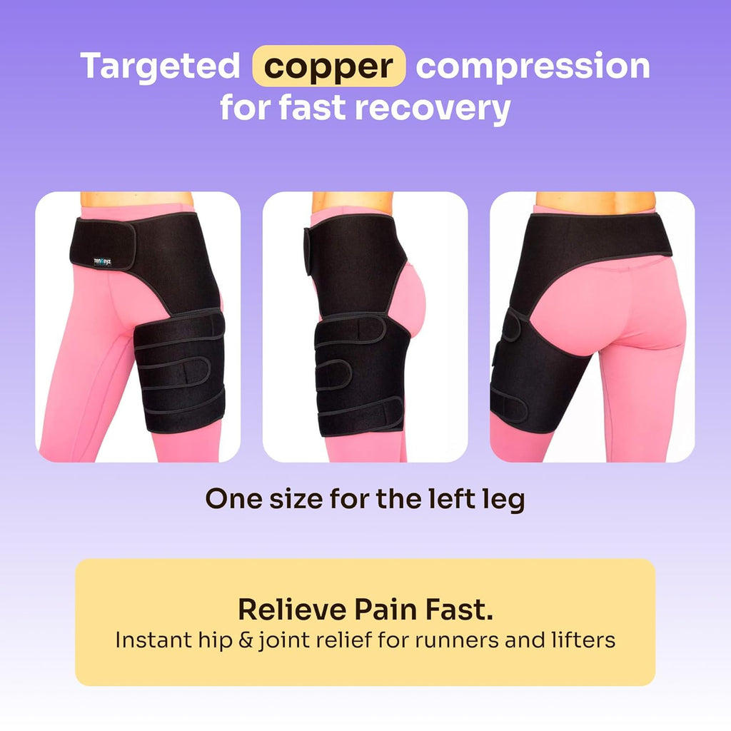 ZENKEYZ Hip Brace & Thigh Support Adjustable Compression Sleeve with Anti-Slip 3-Strap

