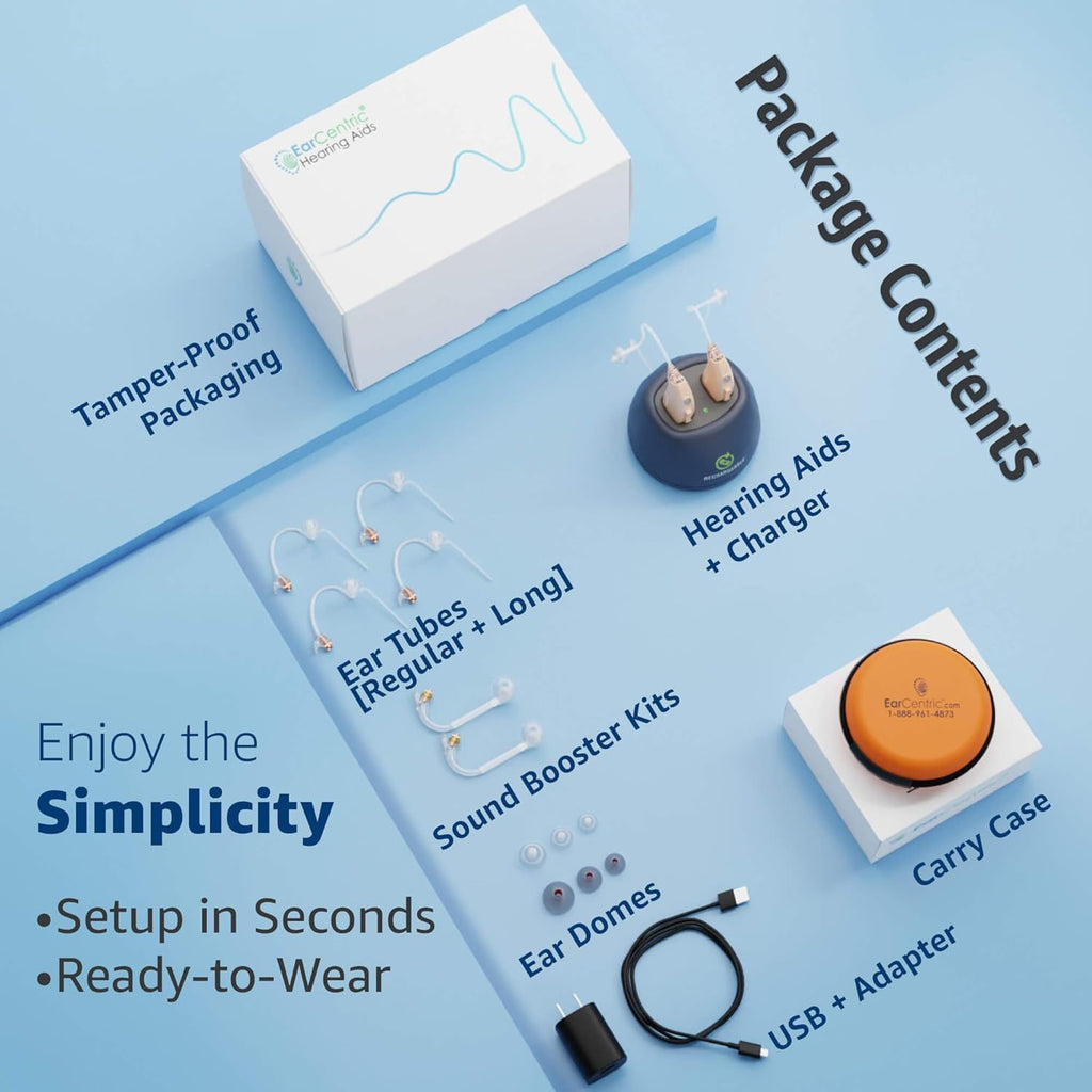 EarCentric EasyCharge Rechargeable Hearing Aids Pair, Behind-the-Ear BTE Digital

