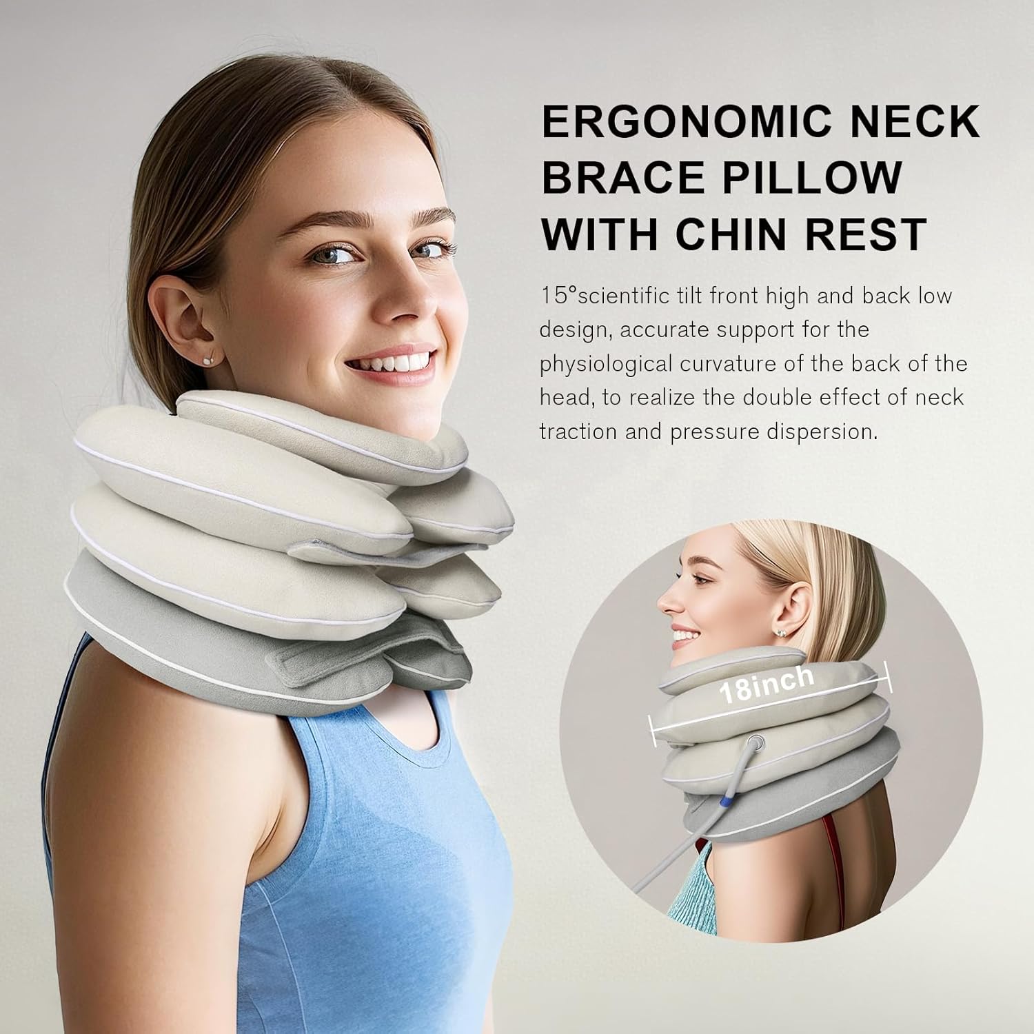 Inflatable Neck Stretcher with Brace for Cervical Traction and Neck Pain Relief

