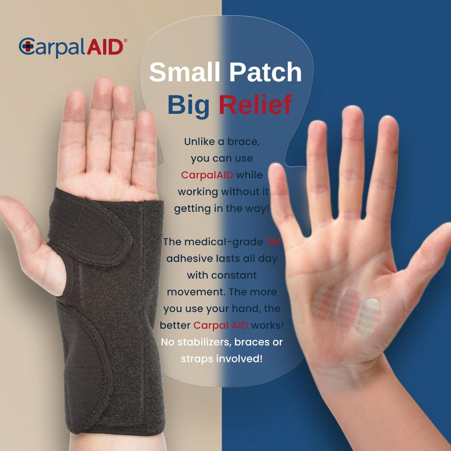 Carpal Aid Clear Adhesive Hand Carpal Tunnel Support Patch

