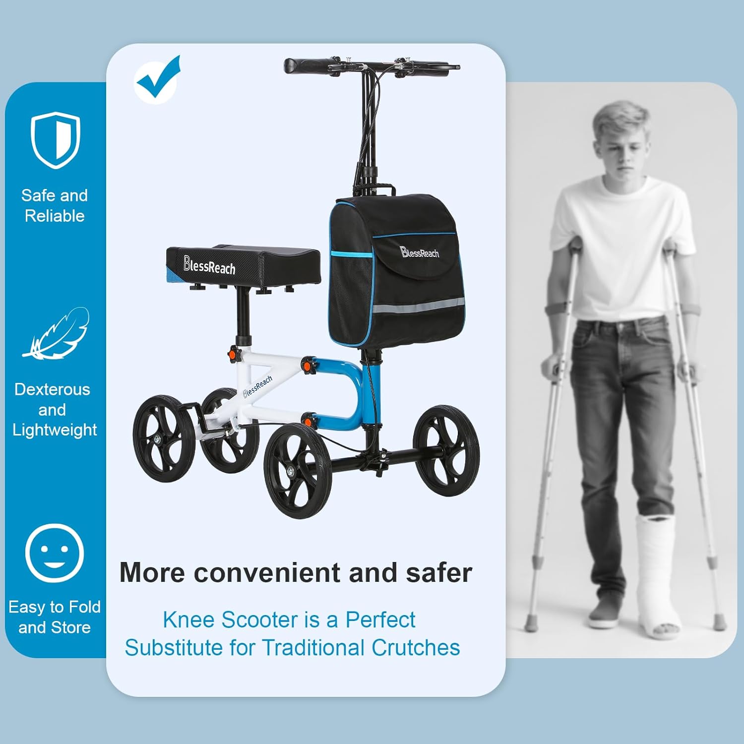 BlessReach Knee Scooter for Adults, Knee Walker for Foot Injuries and Surgery

