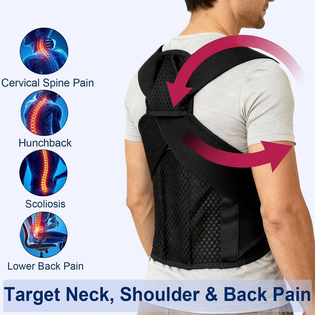 Back Posture Corrector Brace for Men & Women, Shoulder Support, 3.1-Inch Straps

