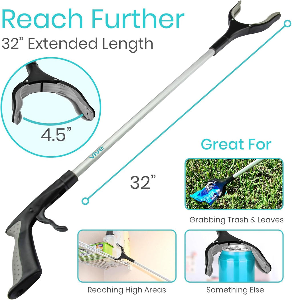 Vive Reacher Grabber Tool 32 in Extra Long Pickup Aid Rotating Grip Arm

