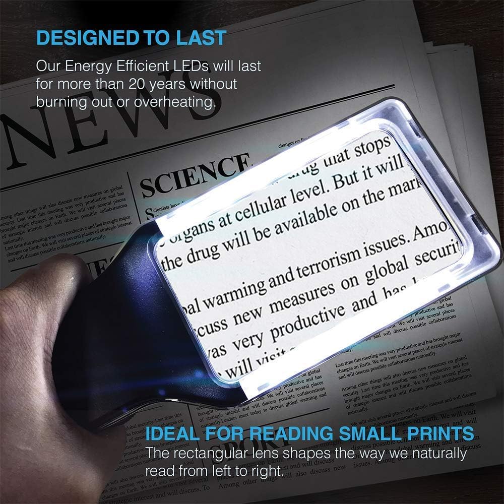 MAGNIPROS Patented 6X Magnifying Glass with 3 Light Modes Anti-Glare Lens

