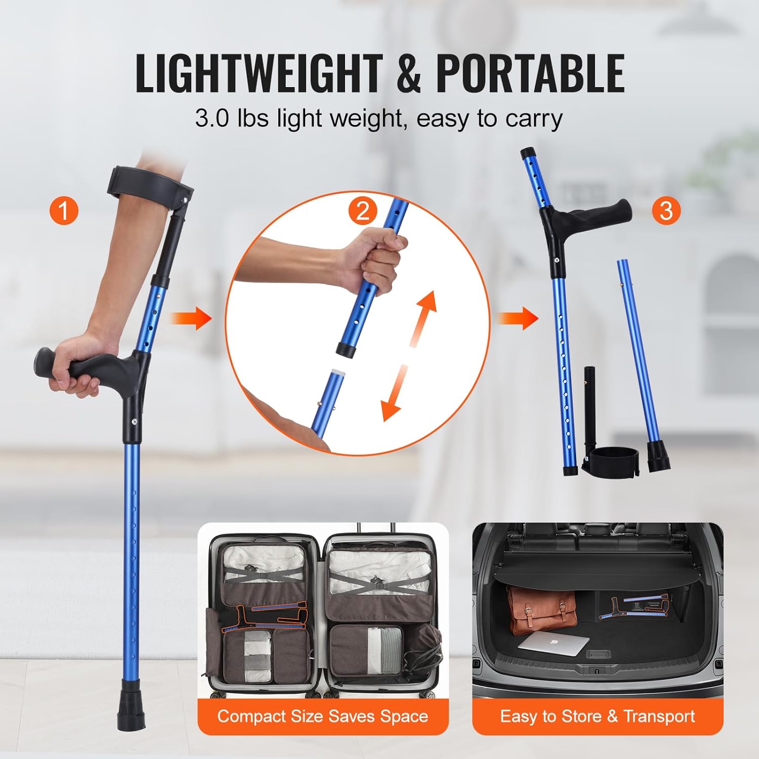 VEVOR Forearm Crutches for Adults, Height Adjustable Walking Crutches, 1 Pair

