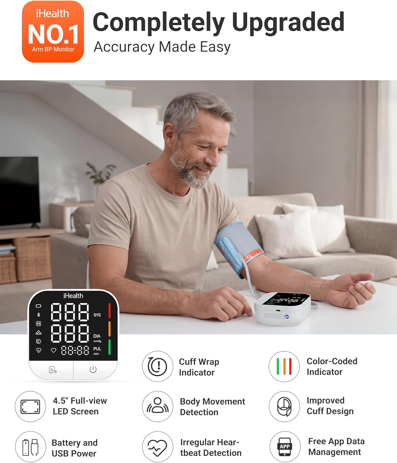 iHealth Track Pro Upper Arm Blood Pressure Monitor with Full-View LED Screen

