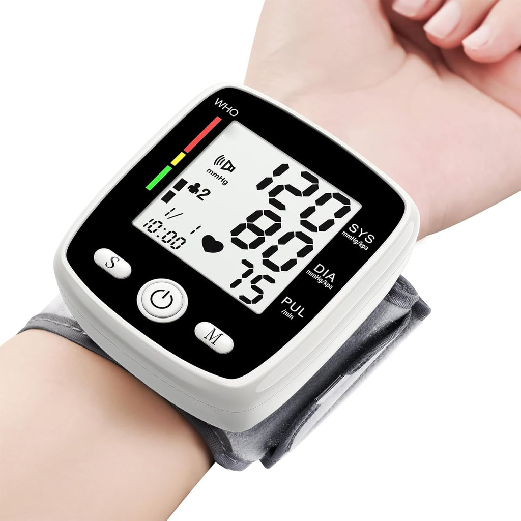 Digital Wrist Blood Pressure Monitor, Automatic BP Cuff, USB Rechargeable, 180 Memory

