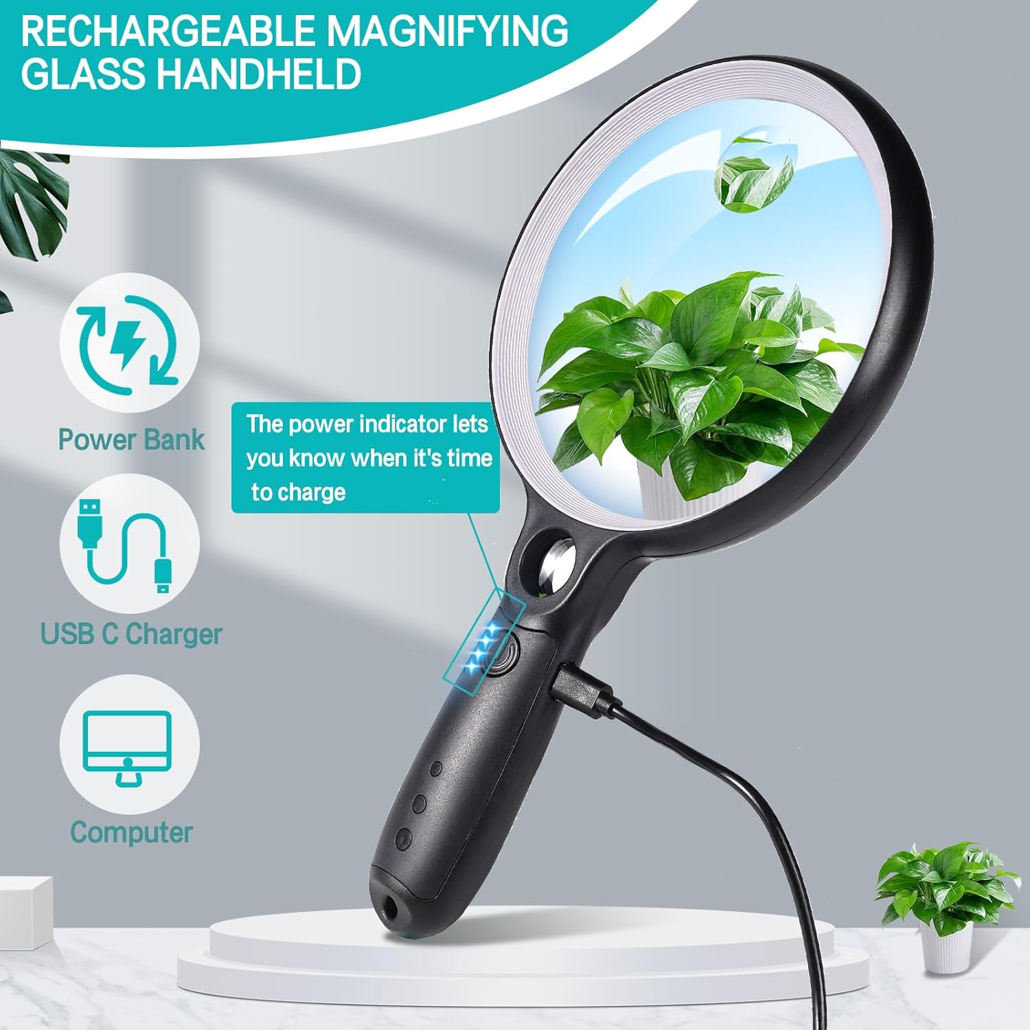 Handheld Illuminated Magnifying Glass 37 LED 10X 20X 45X Rechargeable USB

