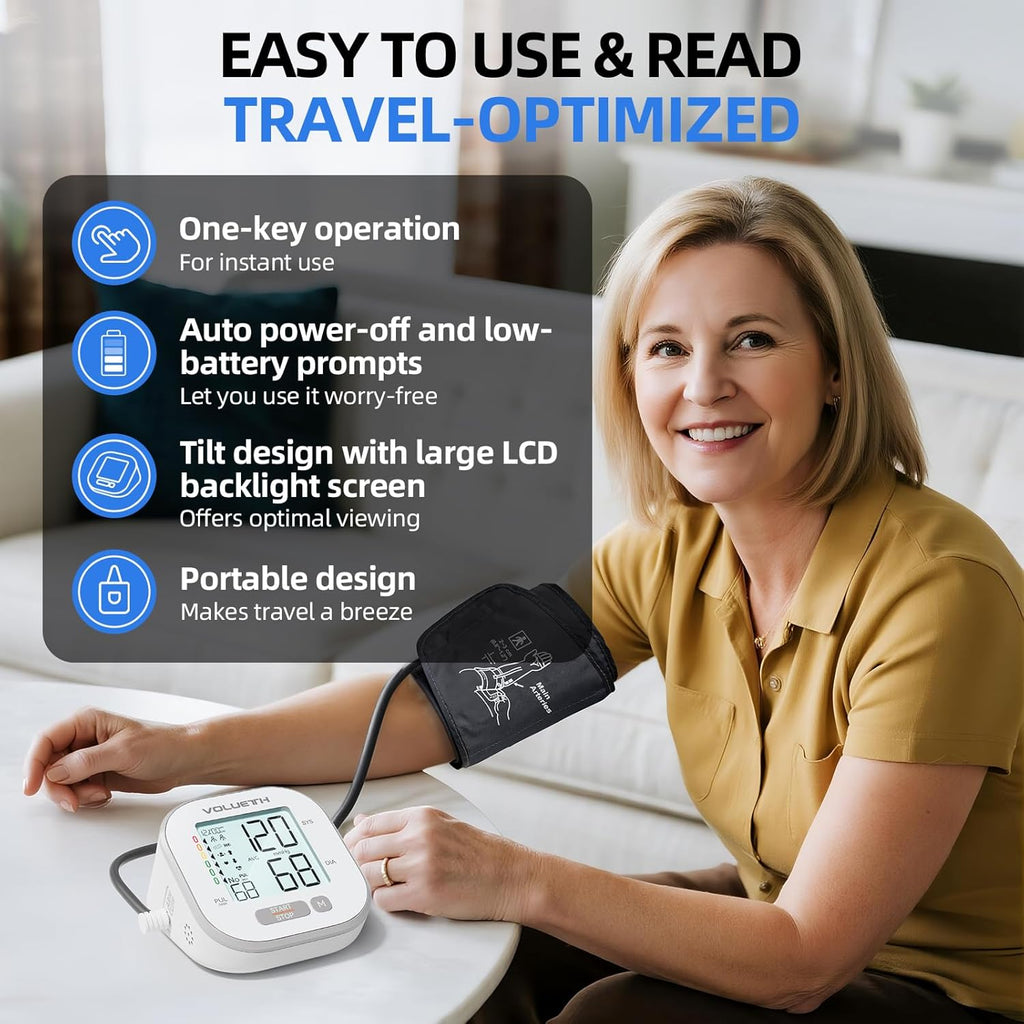 VOLUETH Blood Pressure Monitor for Home Use, Dual-User Memory, One-Button Start

