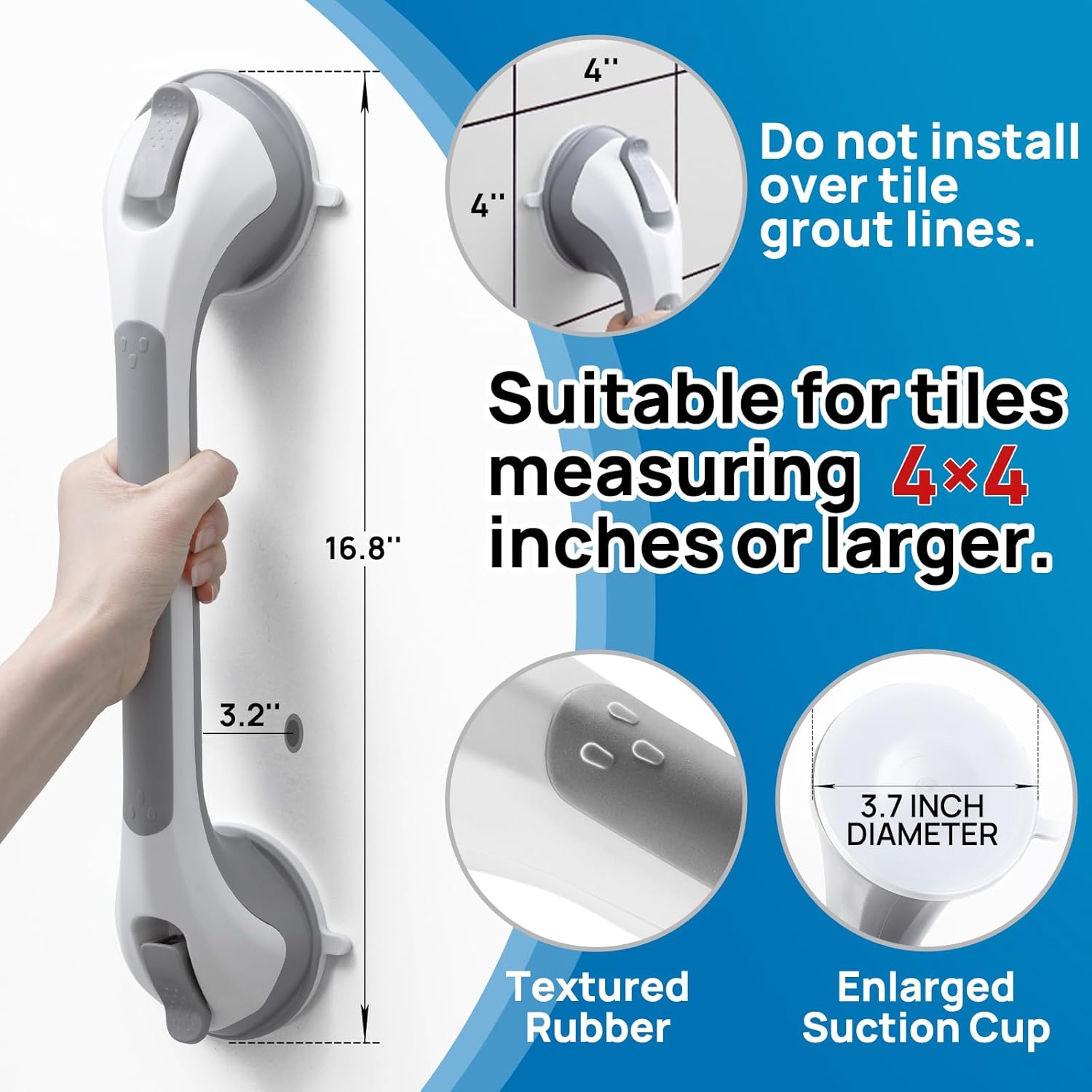 LEVERLOC Suction Shower Grab Bars for Bathtubs and Showers, Tool-Free Install

