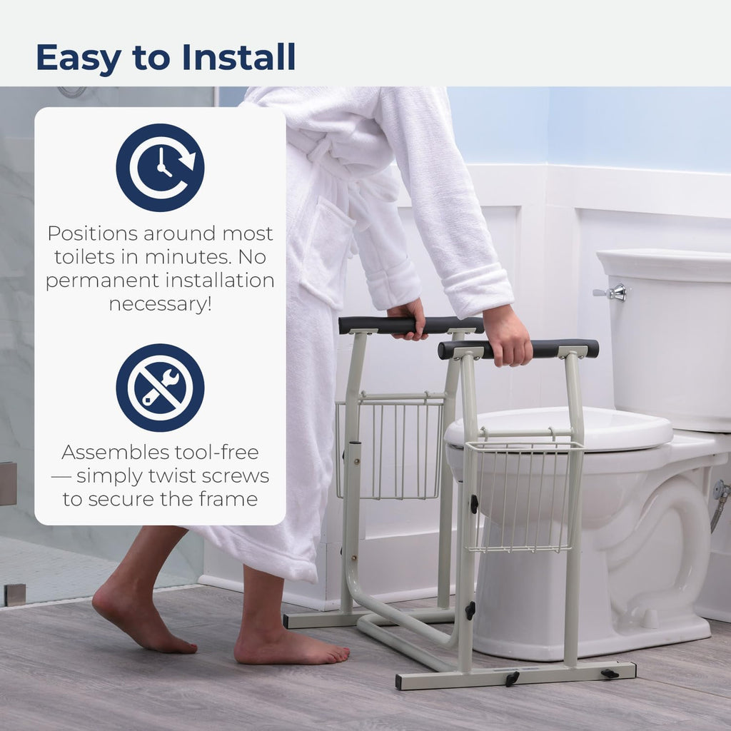 Drive Medical RTL12079 Toilet Safety Frame Grab Bar, Freestanding Rail, White

