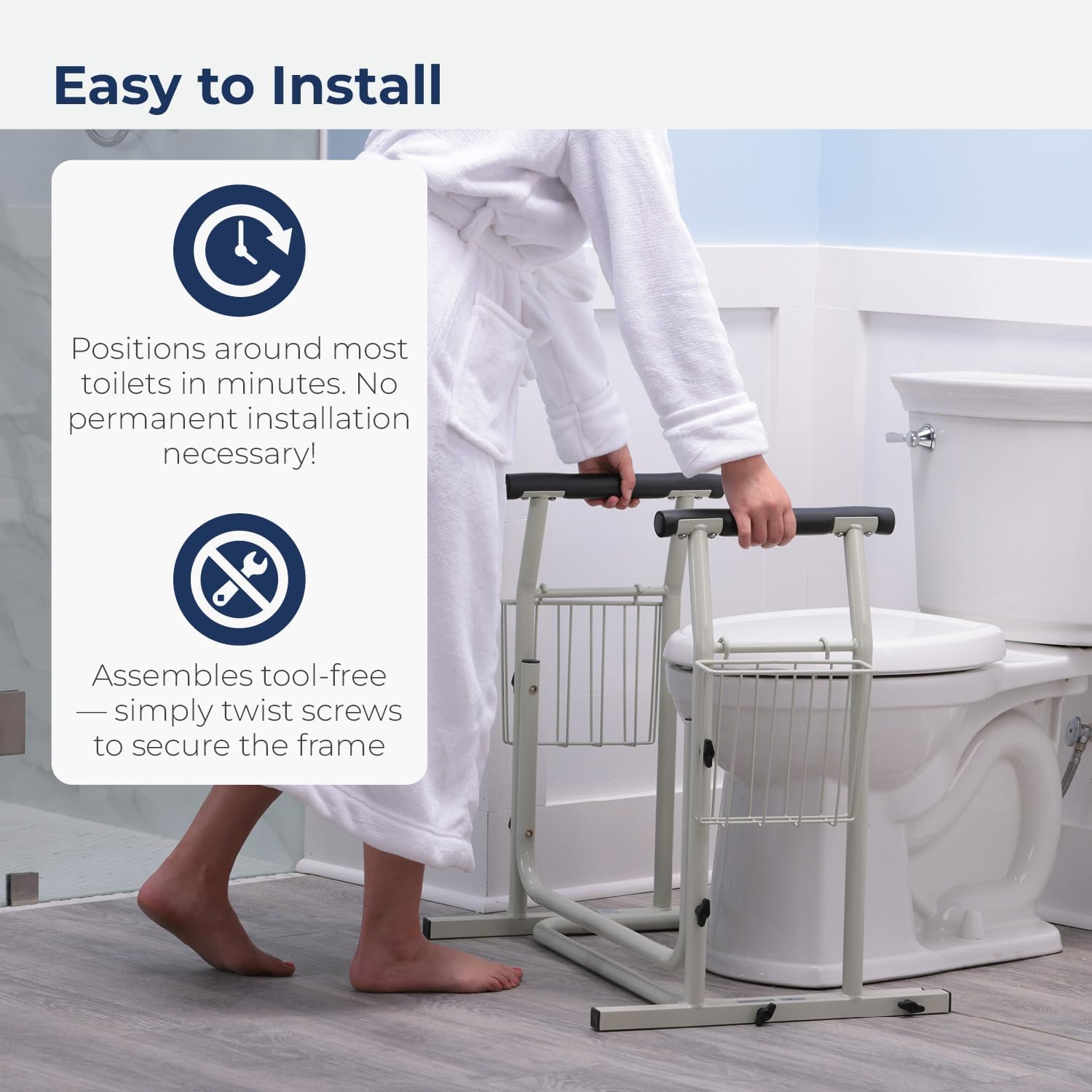 Drive Medical RTL12079 Toilet Safety Frame Grab Bar, Freestanding Rail, White


