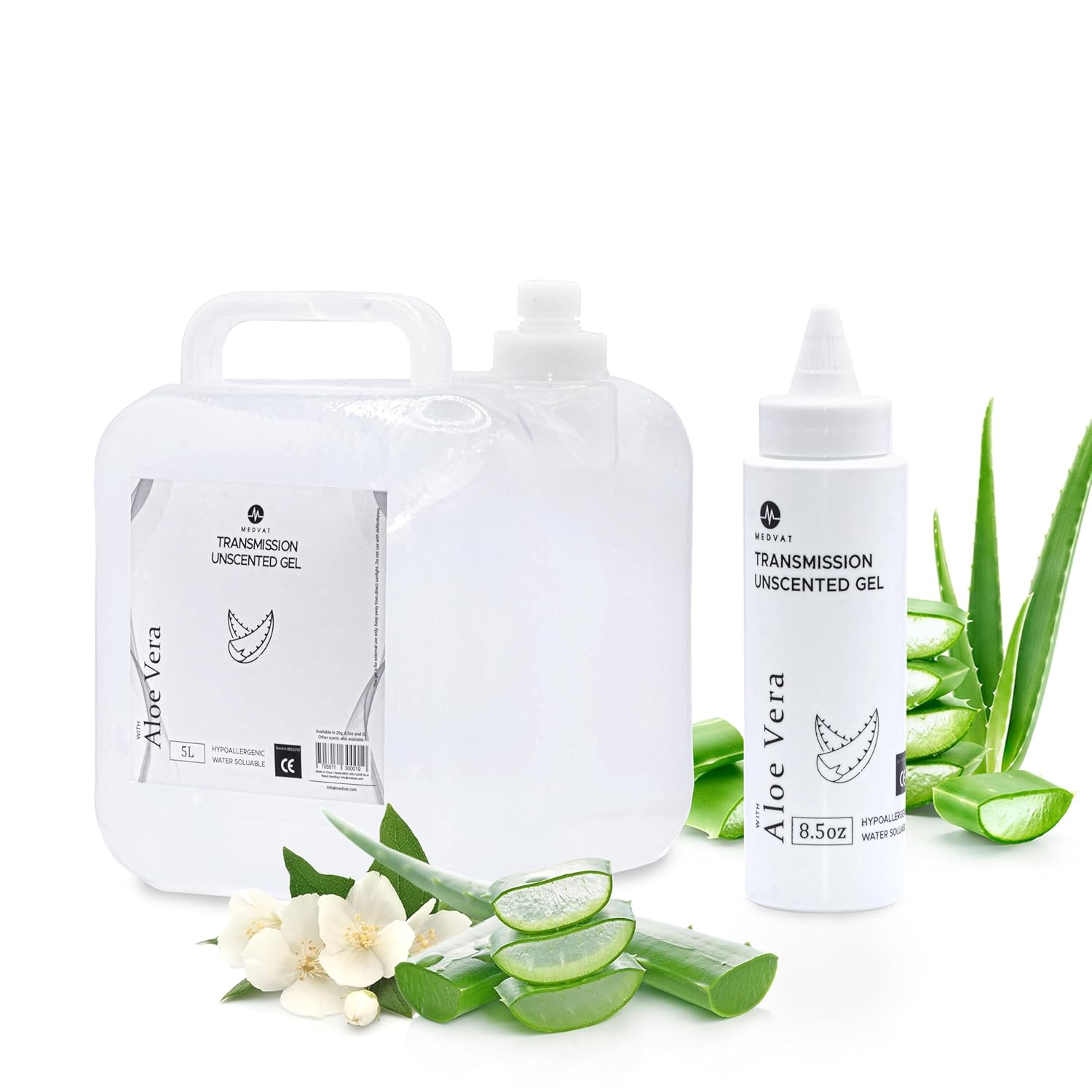 Medvat Conductive Transmission Gel with Aloe Vera, Unscented, Water-Based, Refillable

