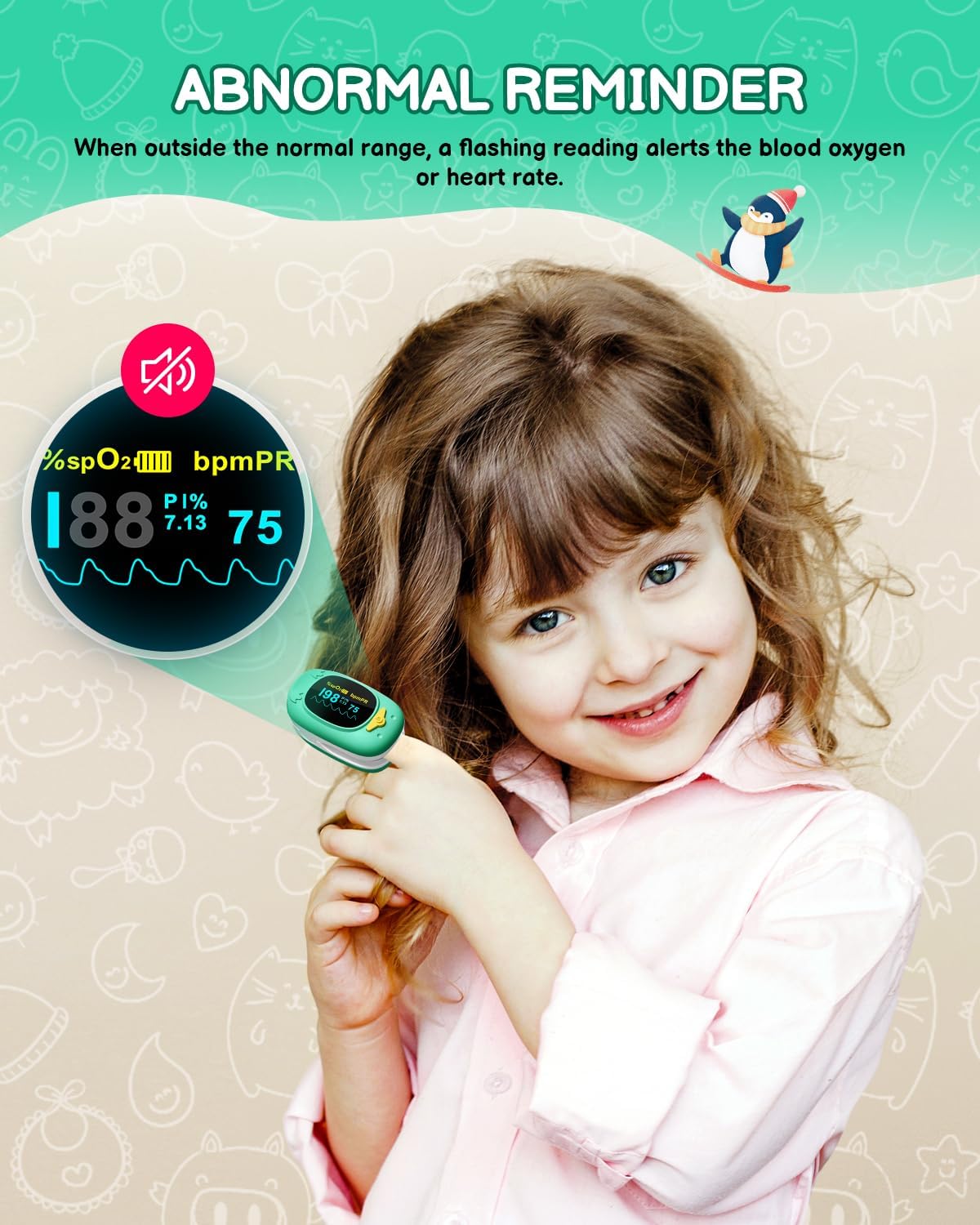 HOLFENRY Kids Fingertip Pulse Oximeter Oxygen Monitor with Large Display

