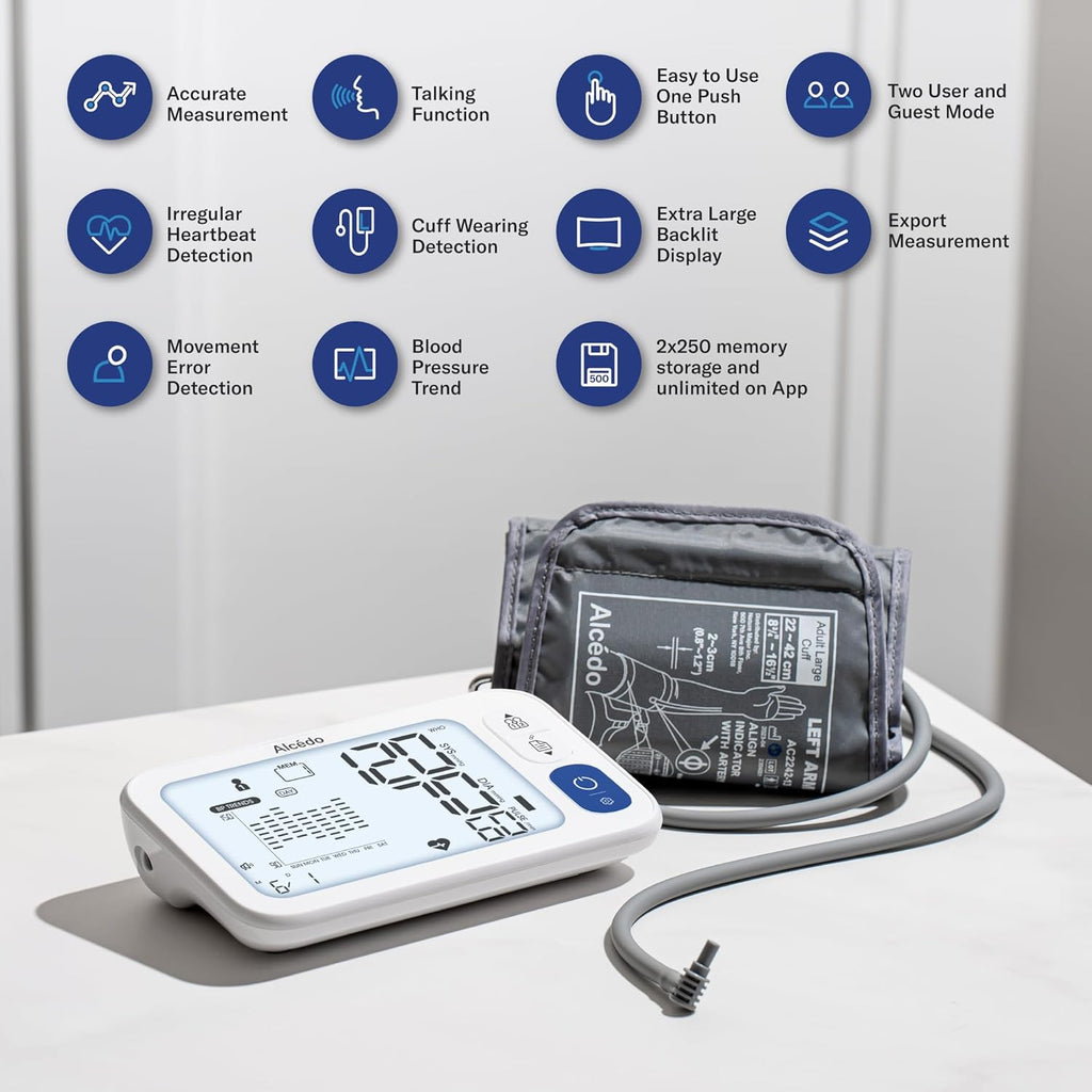 Alcedo Bluetooth Upper Arm Blood Pressure Monitor with App, Backlit Display & Cuff

