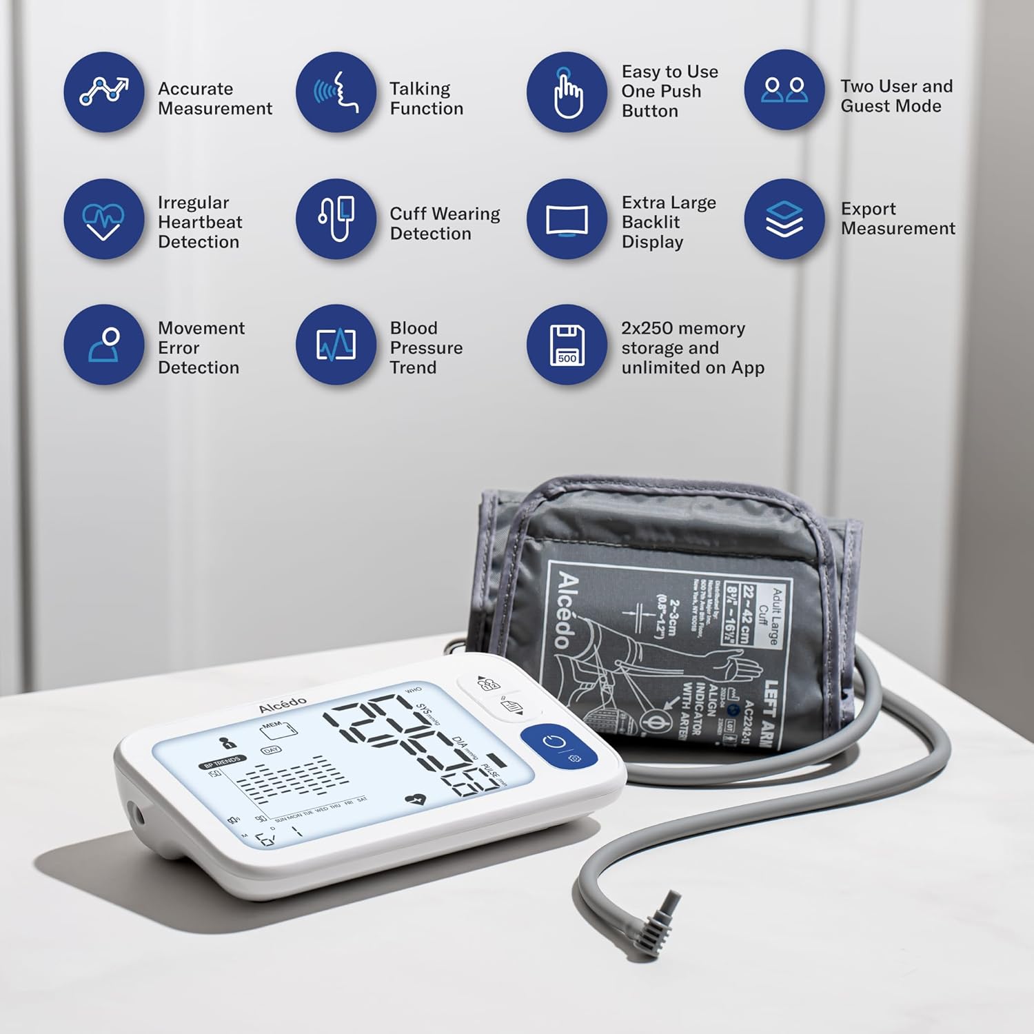 Alcedo Bluetooth Upper Arm Blood Pressure Monitor with App, Backlit Display & Cuff

