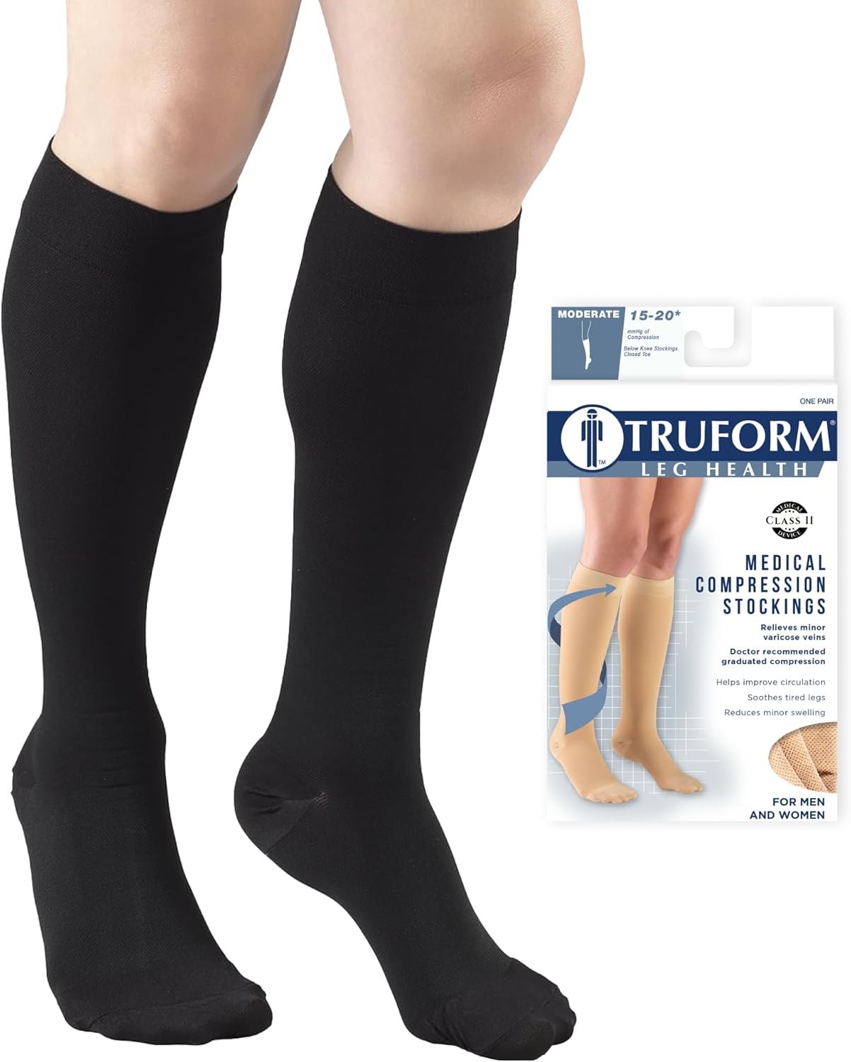 Truform 15-20 mmHg Compression Stockings Knee High Closed Toe

