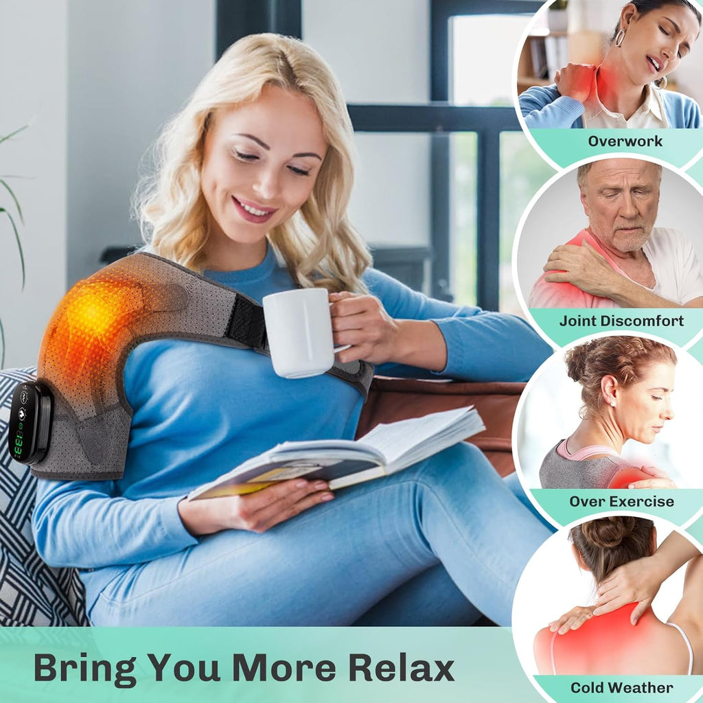 Cordless Shoulder Heating Pad with Massage for Rotator Cuff Pain, Rechargeable Battery

