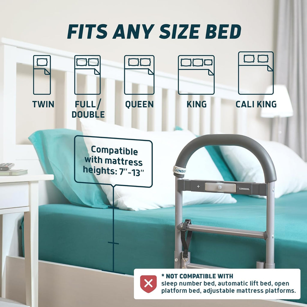 Lunderg Bed Assist Rail for Seniors Non-Slip Grab Bar Easy Install Bed Rails


