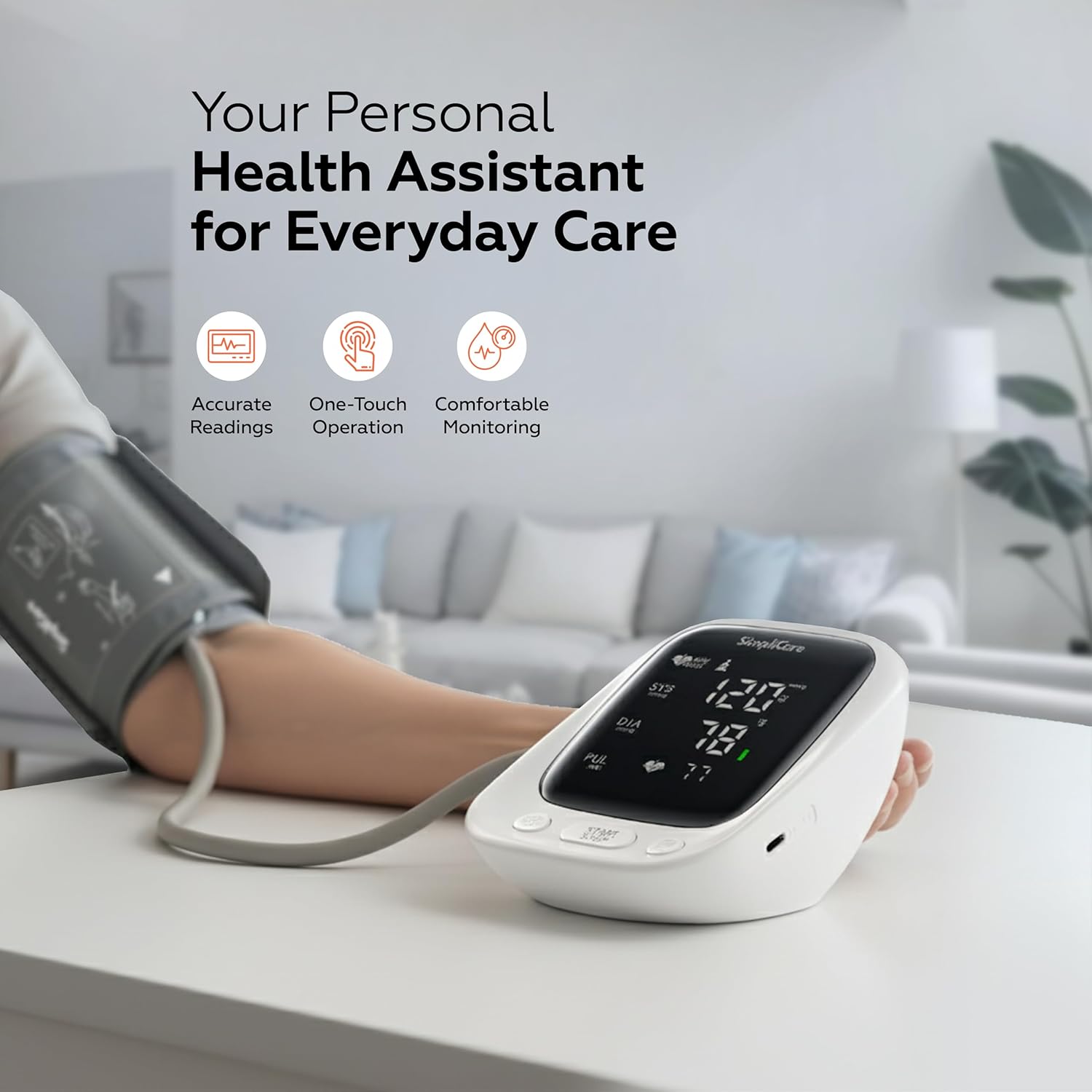 SimpliCare Upper Arm Blood Pressure Monitor with XL Cuff, Large LED Display, 2-User

