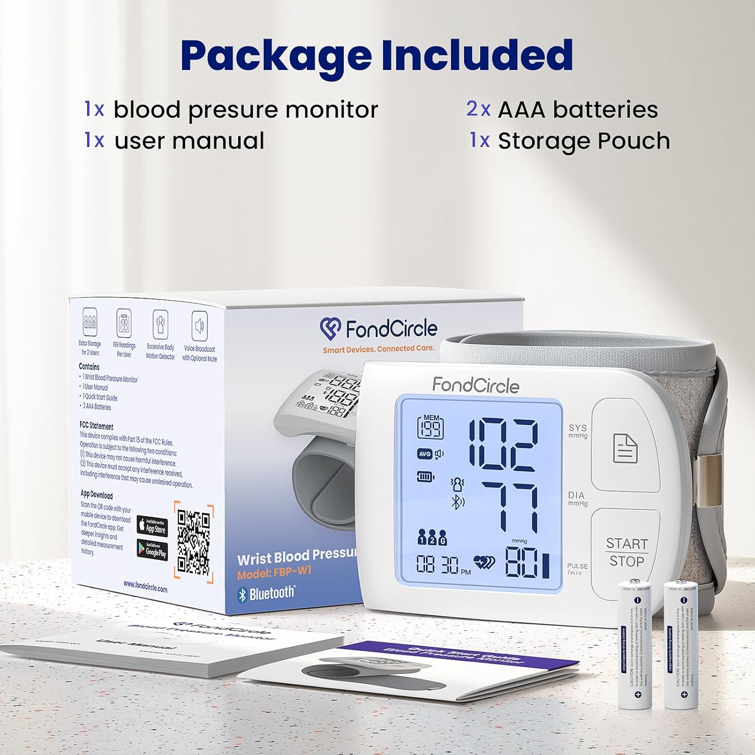 Wrist Blood Pressure Monitor Bluetooth Automatic Cuff, Talking Digital with App

