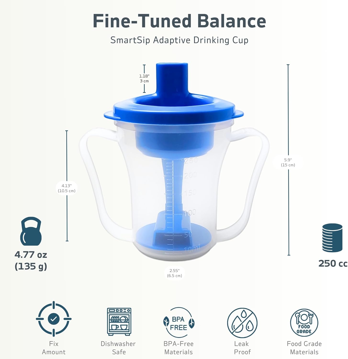 Dysphagia Slow Flow Sip Cup for Adults with 5cc/10cc Control, Spill-Proof

