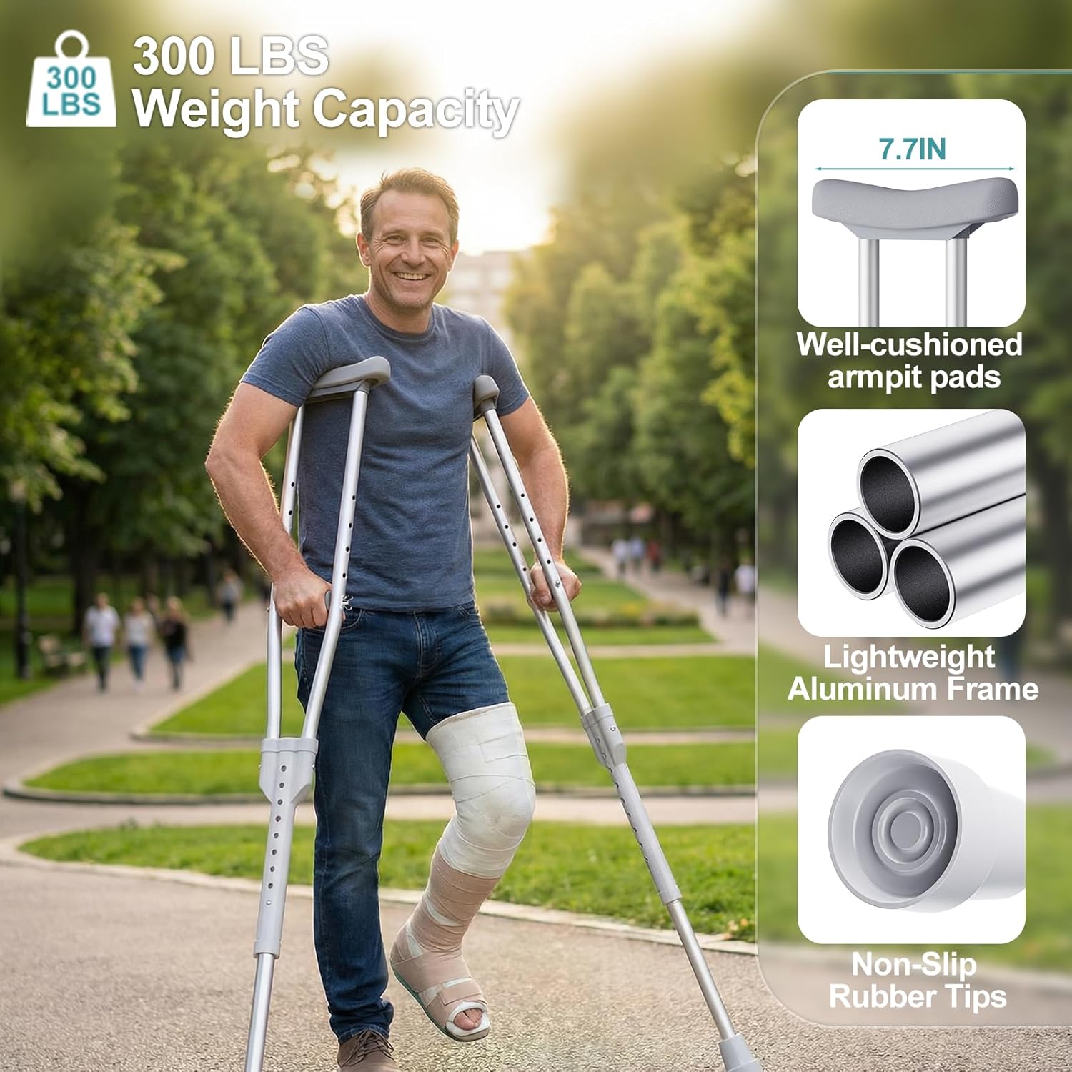 Adjustable Aluminum Crutches for Adults and Seniors, Lightweight Mobility Aid, 300 lb

