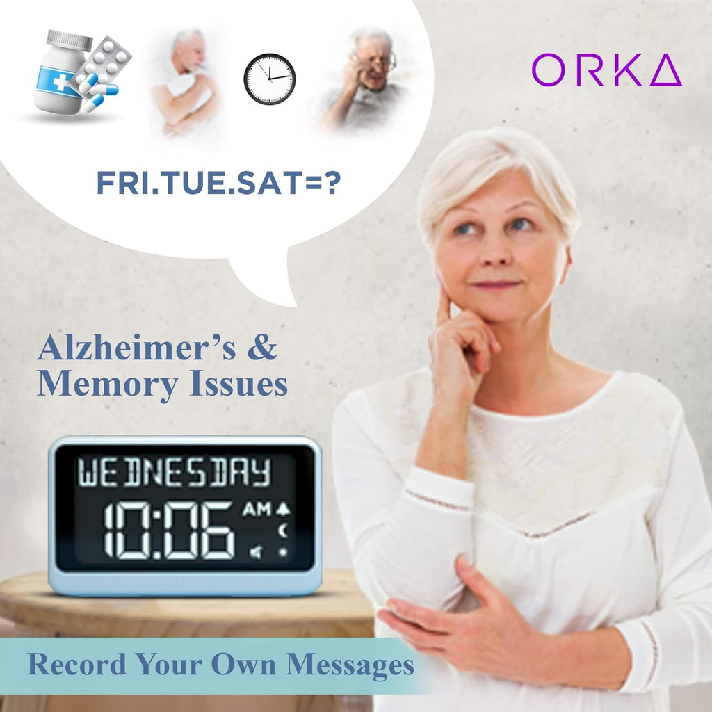 ORKA Talking Pill Reminder Alarm Clock with Voice Recording, Large Digital Display

