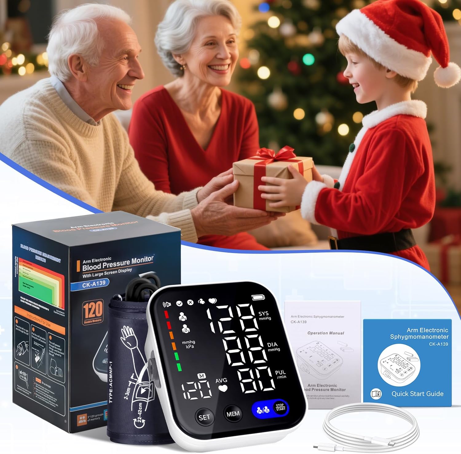 Blood Pressure Monitor Upper Arm for Home Use, 2-User Memory, One Touch

