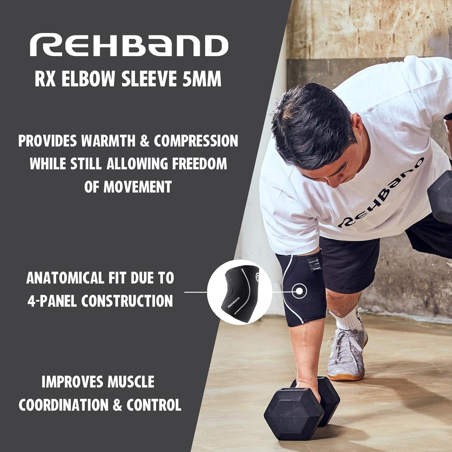 Rehband Elbow Compression Sleeve 5mm Neoprene Elbow Support for Weightlifting


