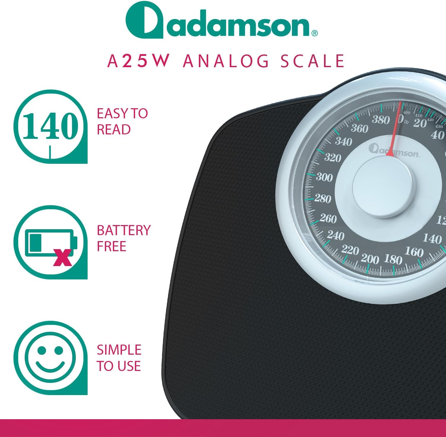 Adamson A25T Analog Bathroom Scale, Anti-Skid Dial, Up to 400 lb

