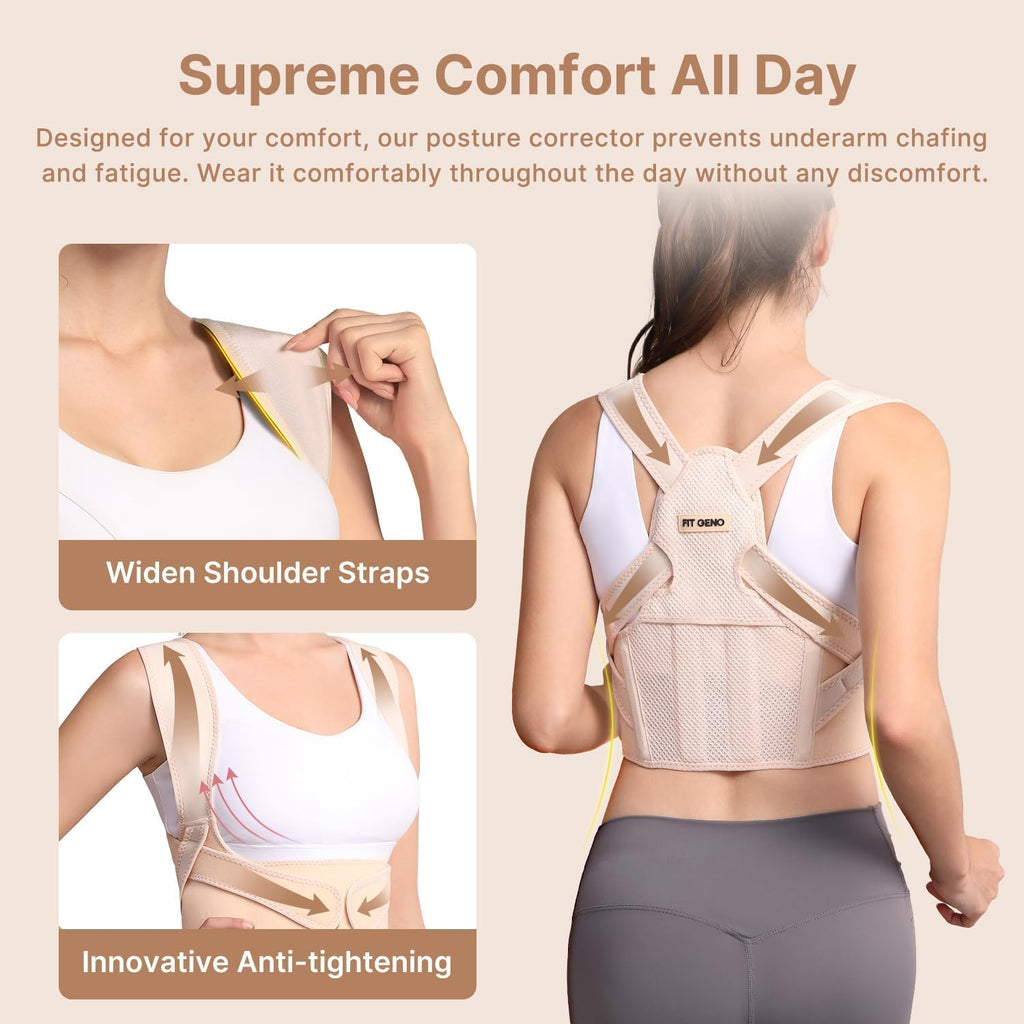 Fit Geno Posture Corrector for Women, Adjustable Upper Back Brace for Neck Support

