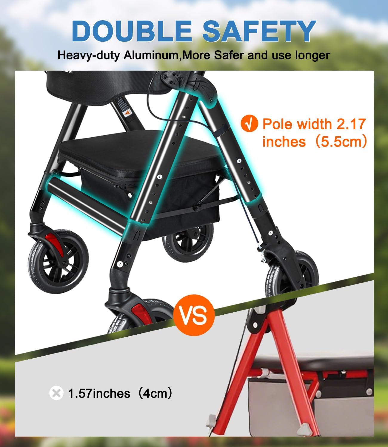 Bariatric Rollator Walker with Seat, 450 lb Heavy-Duty All-Terrain Folding

