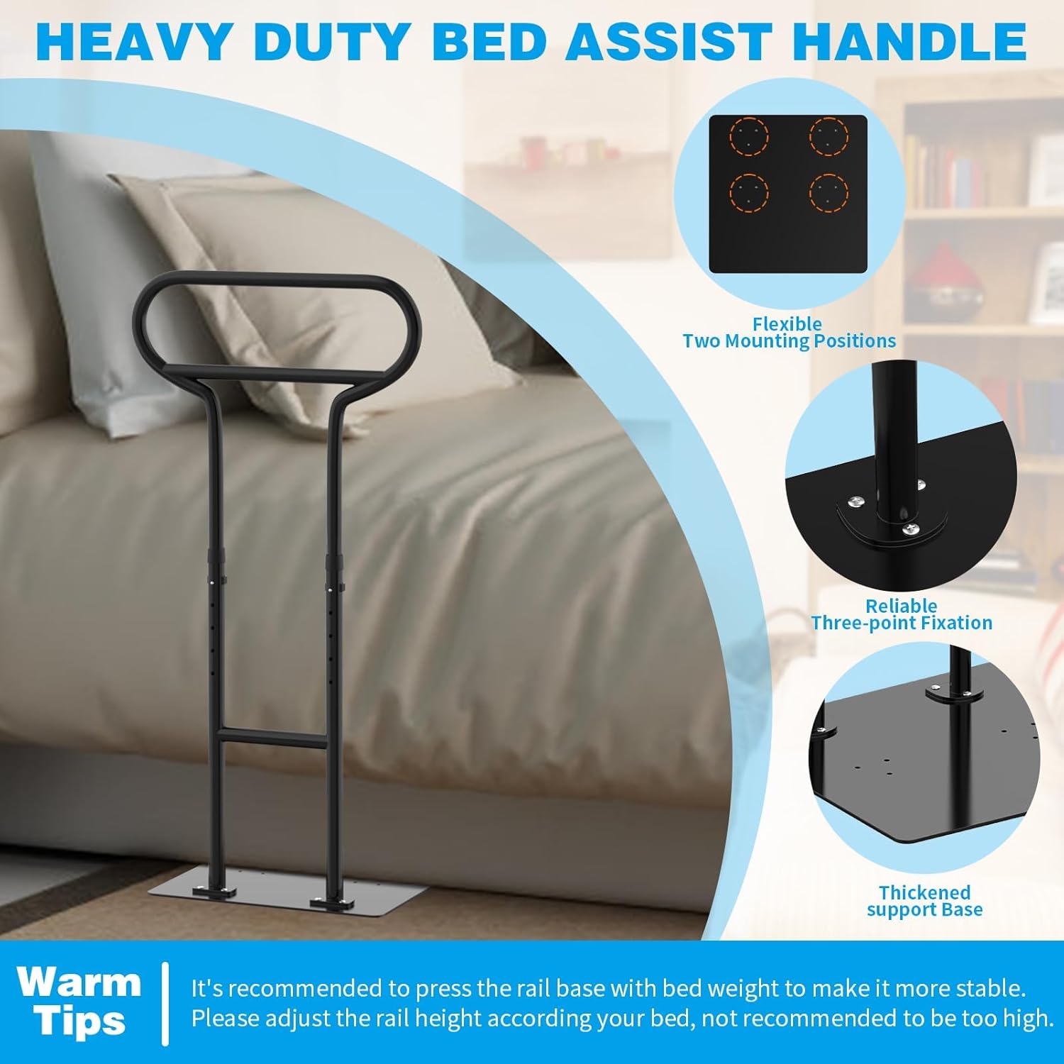 THOOUM Adjustable Bed Rail for Elderly Safety, Stand Assist Handle

