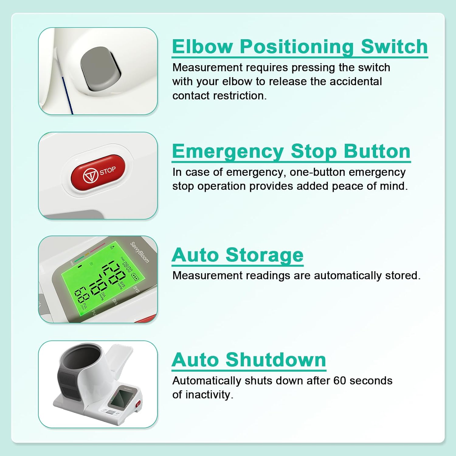 SavvyBloom Automatic Upper Arm Blood Pressure Monitor, One-Button LCD, 2-User

