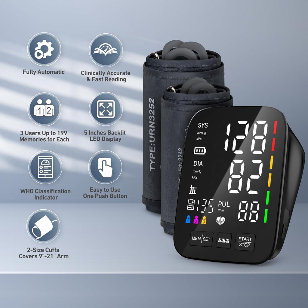 AQESO Automatic Digital Blood Pressure Monitor for Home Use, 3-User, LED Display

