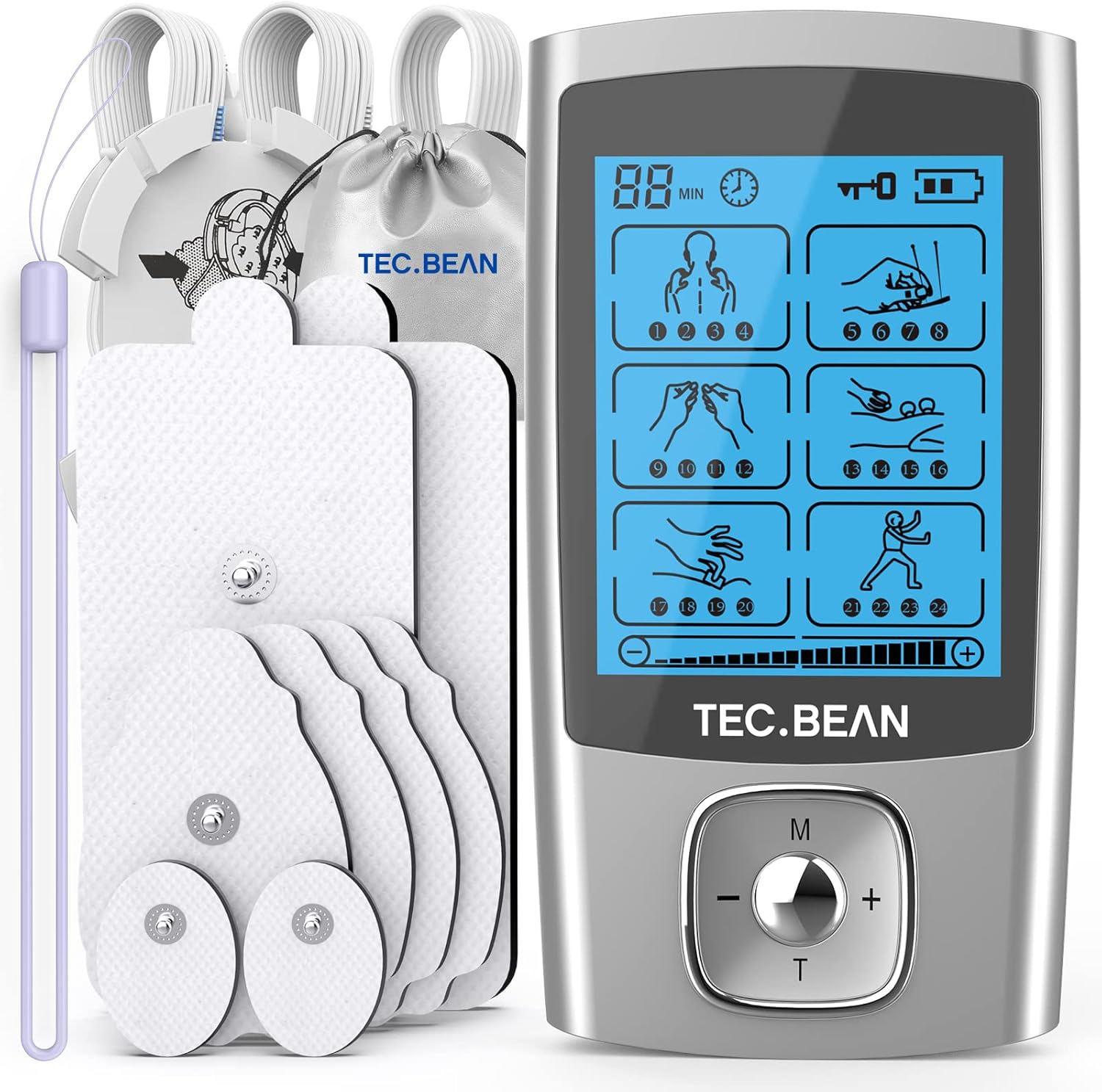 NURSAL Rechargeable TENS Unit Muscle Stimulator with Electrode Pads, 24 Modes

