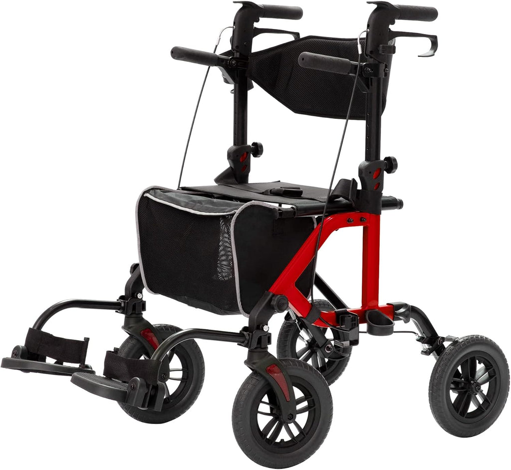 ELENKER 2-in-1 Rollator Walker & Transport Chair, Folding Wheelchair, Non-Pneumatic Wheels


